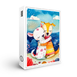 raxxa Premium-Puzzle: Illustration of two dogs playing at the beach