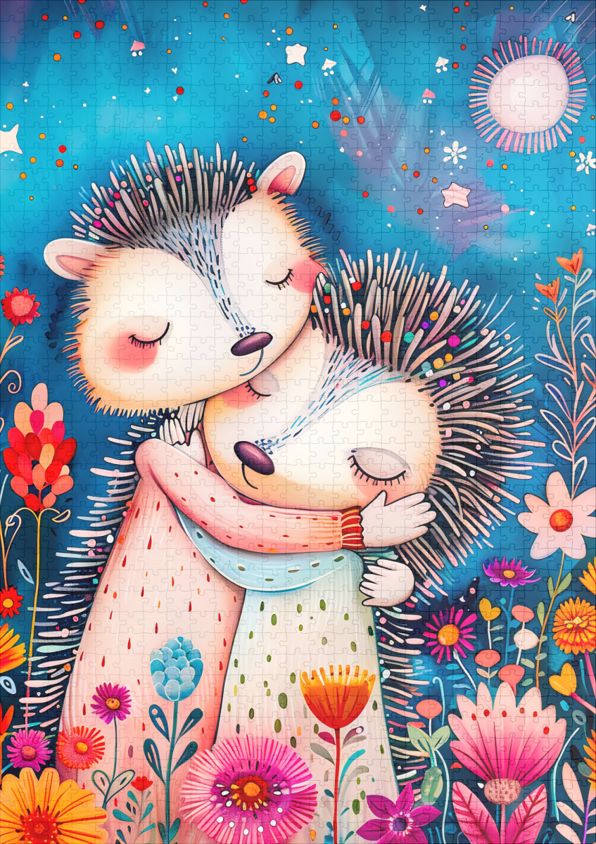 raxxa Premium-Puzzle: Illustration of hugging hedgehogs in forest. - Imagen 2