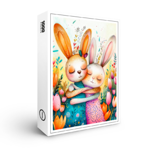 raxxa Premium-Puzzle: Two Easter Bunnies in Tulip Field
