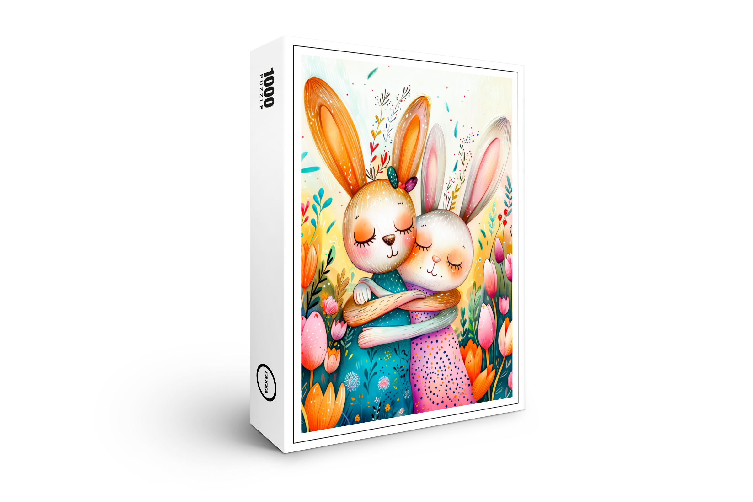 raxxa Premium-Puzzle: Two Easter Bunnies in Tulip Field
