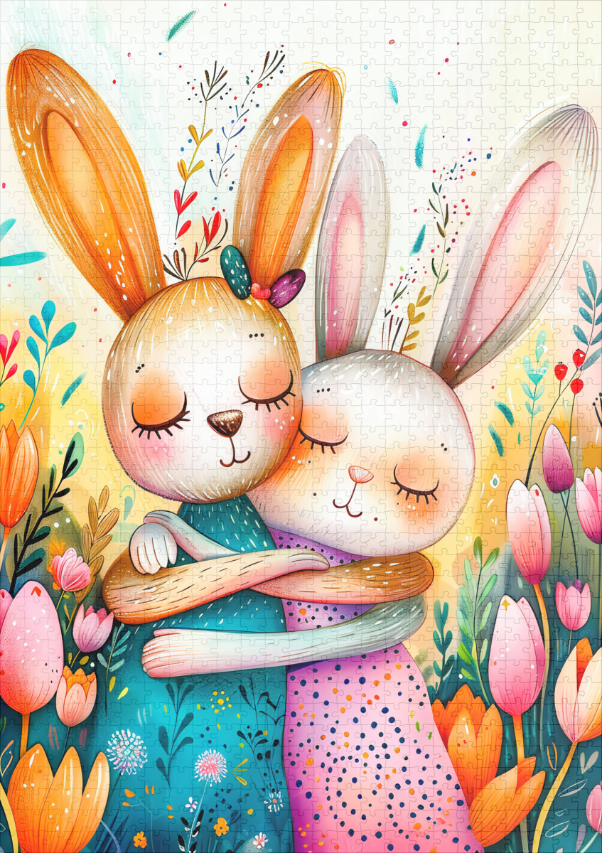 raxxa Premium-Puzzle: Two Easter Bunnies in Tulip Field - immagine 2