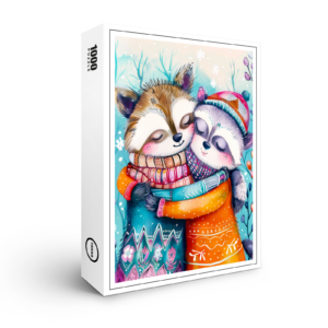 raxxa Premium-Puzzle: Two Raccoons Hugging in Winter