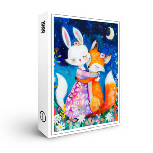 raxxa Premium-Puzzle: Illustration of fox hugging rabbit in forest