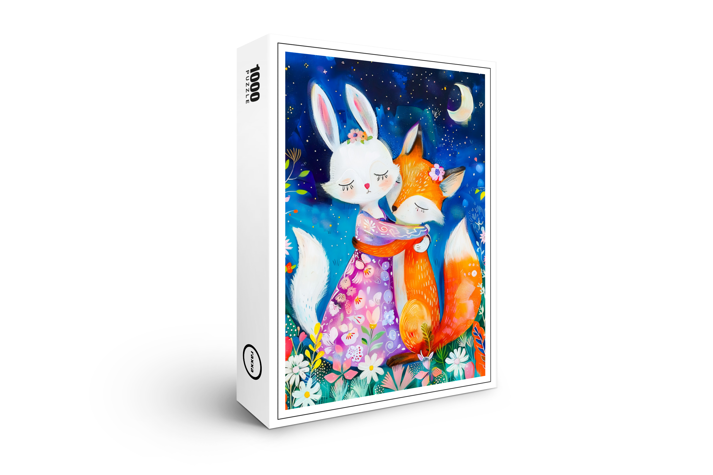 raxxa Premium-Puzzle: Illustration of fox hugging rabbit in forest