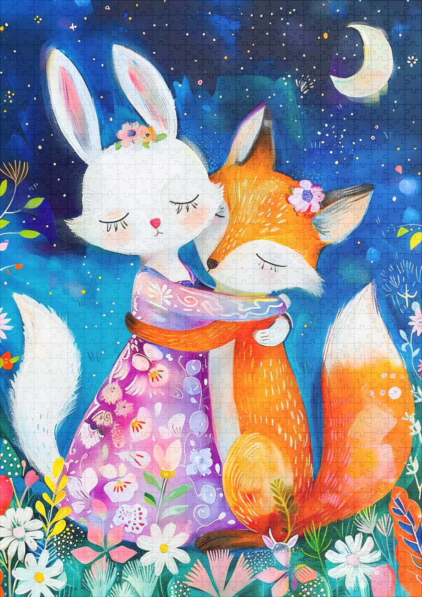 raxxa Premium-Puzzle: Illustration of fox hugging rabbit in forest - immagine 2