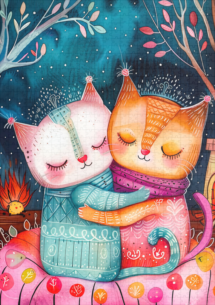 raxxa Premium-Puzzle: Illustration of two cats hugging in a cozy setting – Image 2