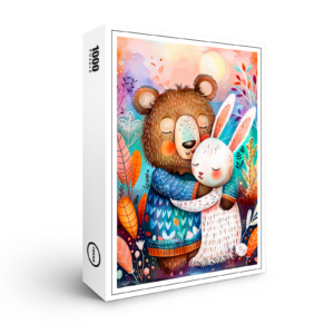 raxxa Premium-Puzzle: Brown Bear and Rabbit Hugging Illustration