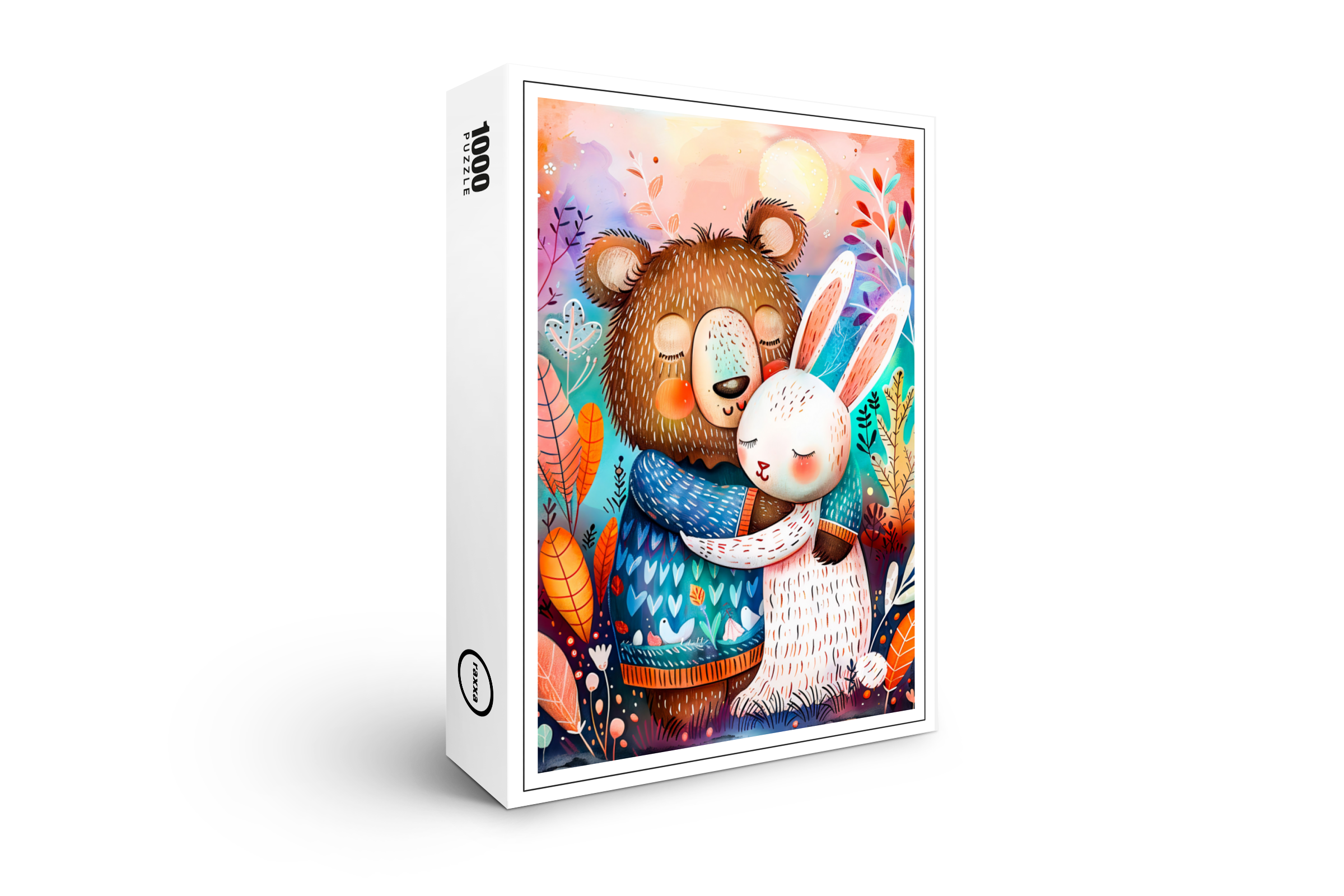 raxxa Premium-Puzzle: Brown Bear and Rabbit Hugging Illustration