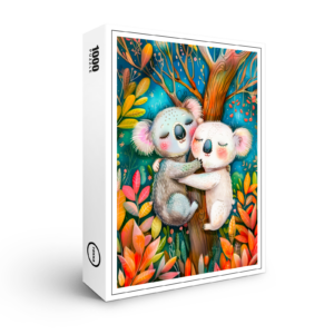 raxxa Premium-Puzzle: Illustration of koalas hugging in eucalyptus forest
