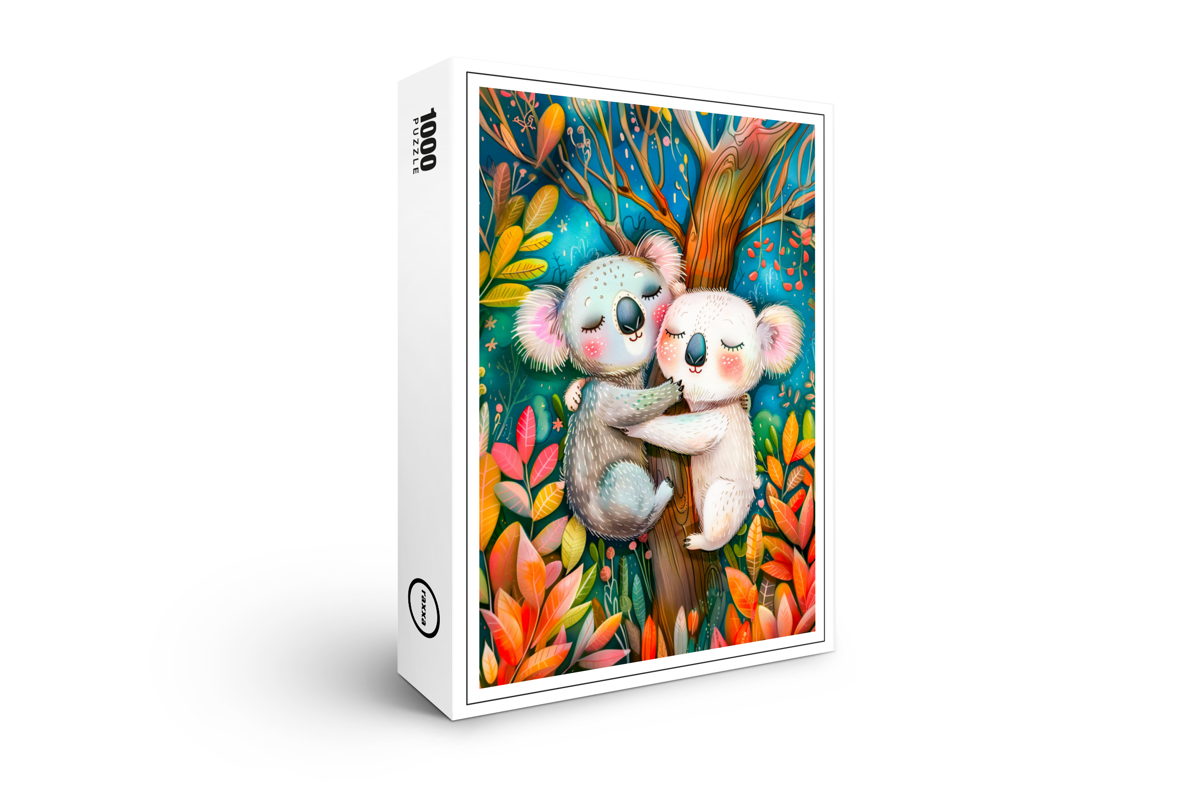 raxxa Premium-Puzzle: Illustration of koalas hugging in eucalyptus forest