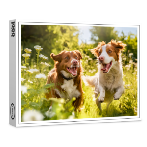 raxxa Premium-Puzzle: Summer Sprint- Two Dogs Frolicking in Herb-Filled Meadow