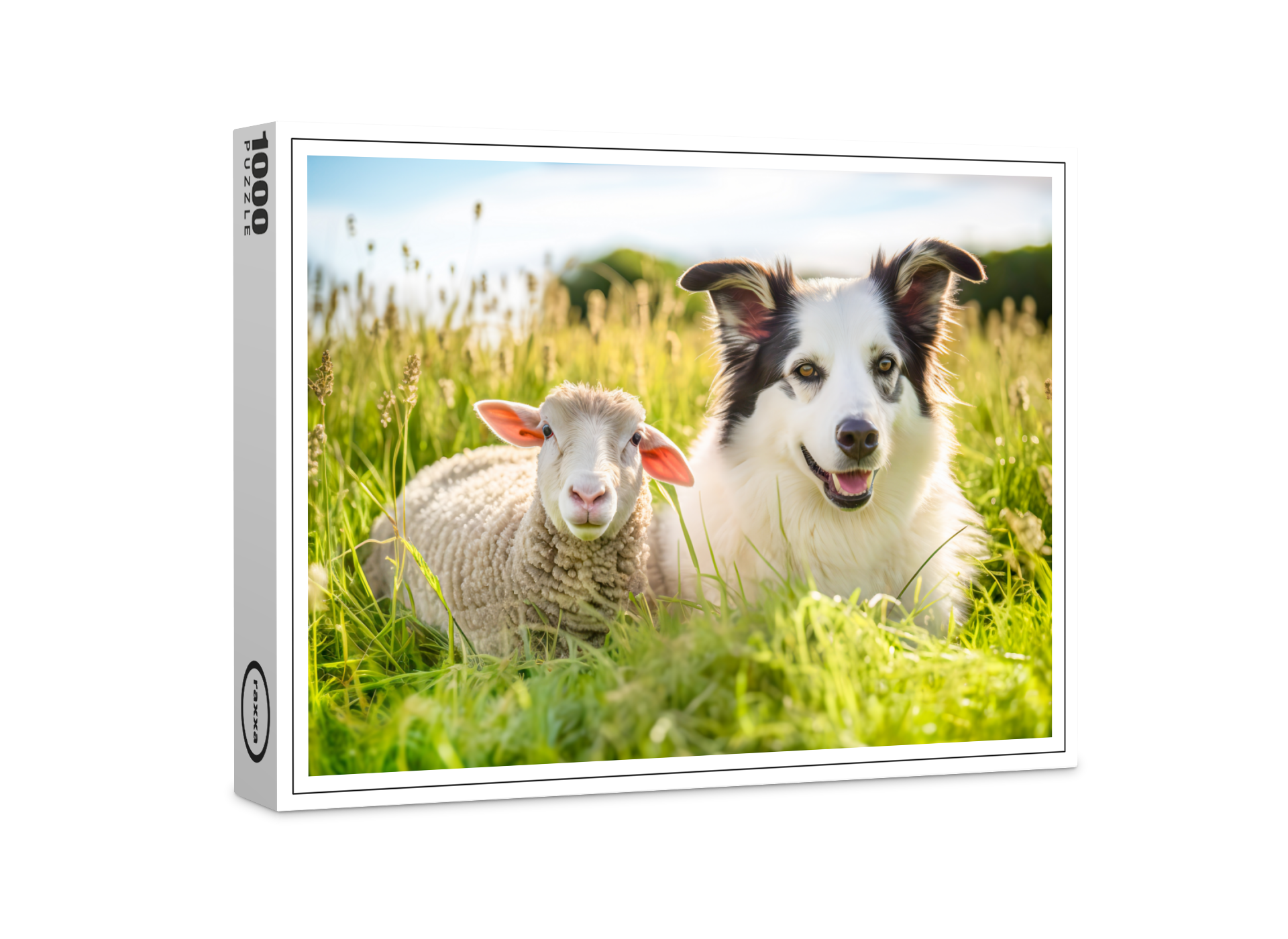 raxxa Premium-Puzzle: Shepherd Dog and Sheep Resting Together in Meadow