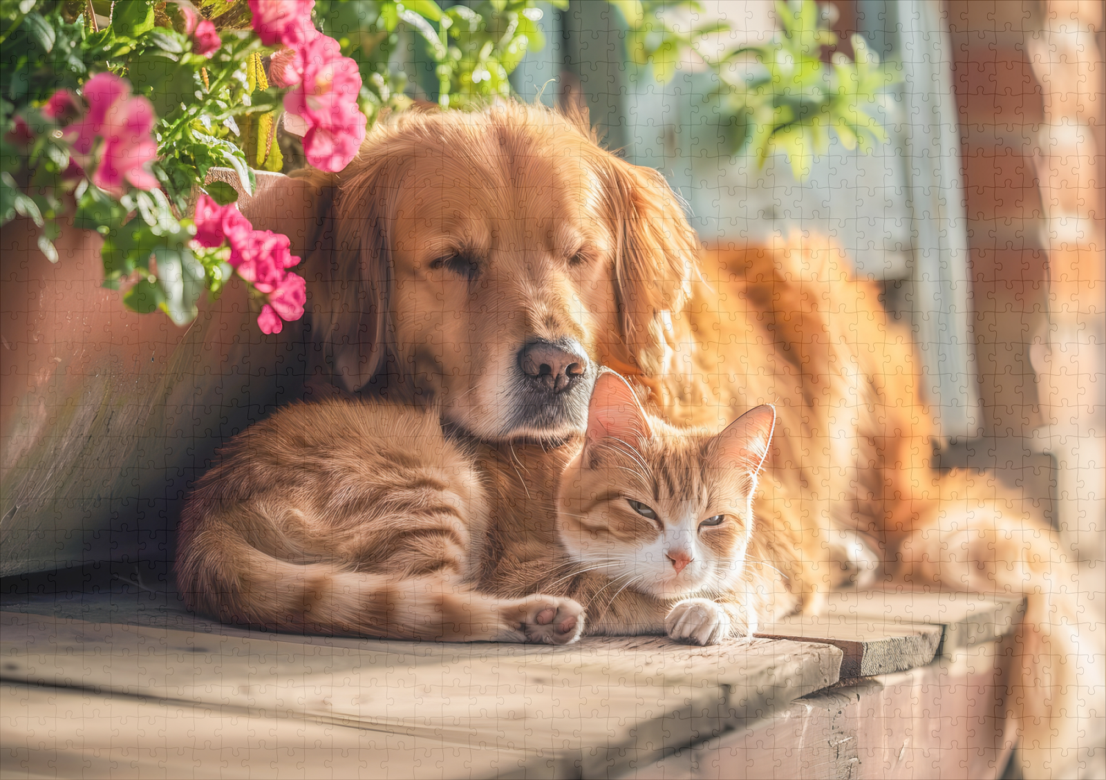 raxxa Premium-Puzzle: Labrador and Red Cat Snooze Together by Flowerpots - immagine 2