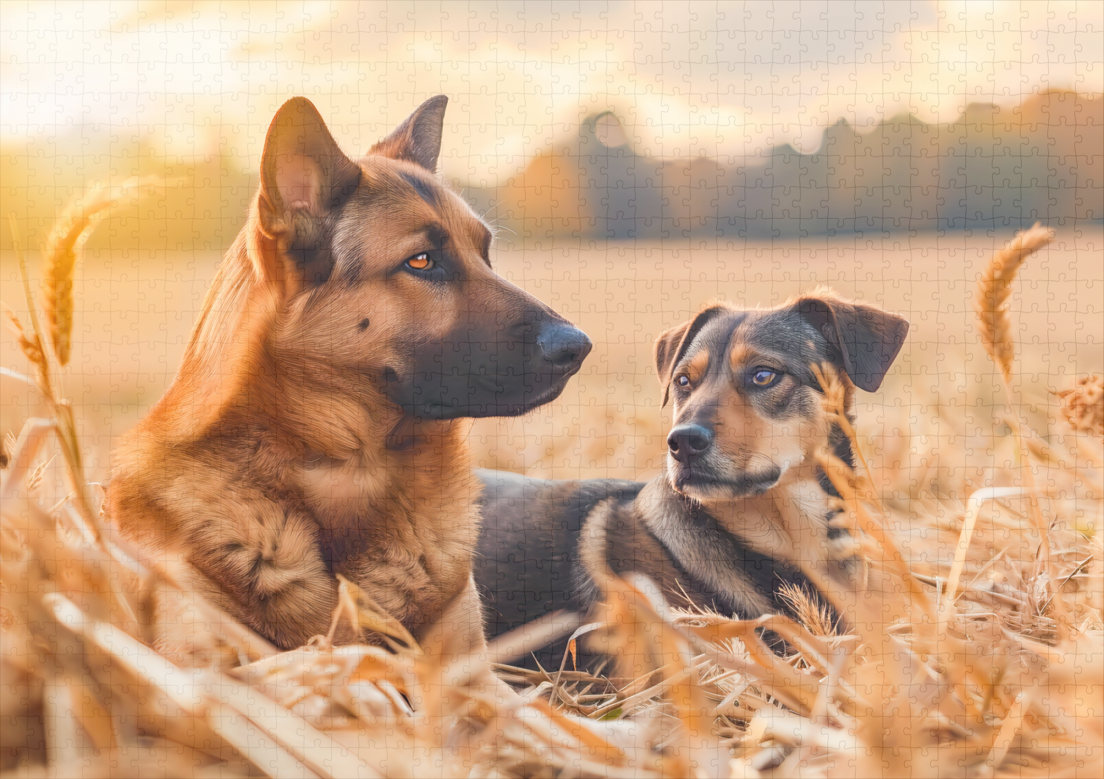 raxxa Premium-Puzzle: German Shepherd and Canine Pal Sit in Wheat Field - Imagen 2