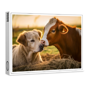 raxxa Premium-Puzzle: Farm Friends Labrador and Cow Enjoying Summer Days