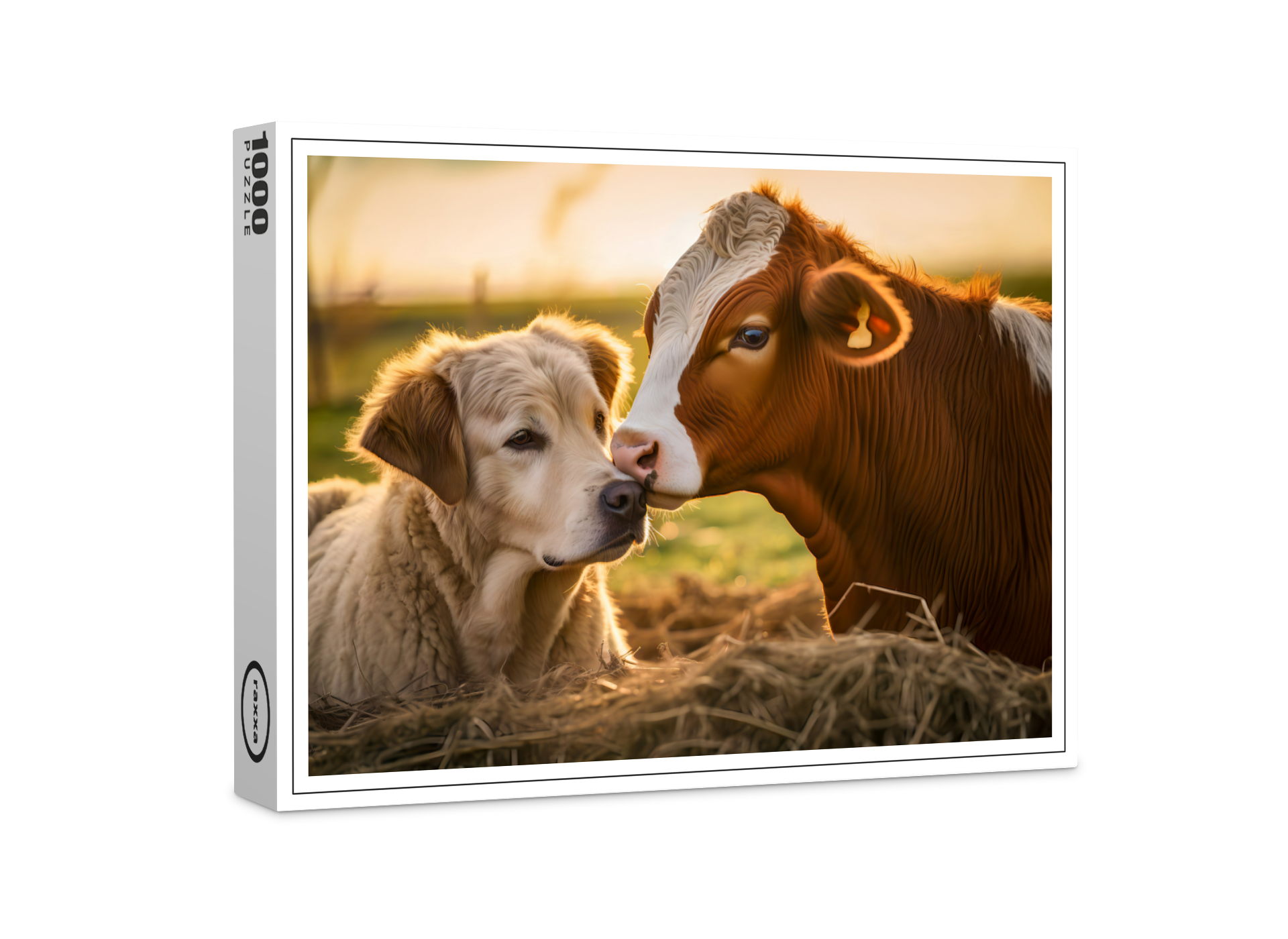 raxxa Premium-Puzzle: Farm Friends Labrador and Cow Enjoying Summer Days