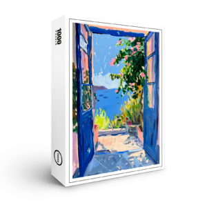 raxxa Premium-Puzzle: Mediterranean Terrace View Through Open Door With Blooming Bougainvillea Frame