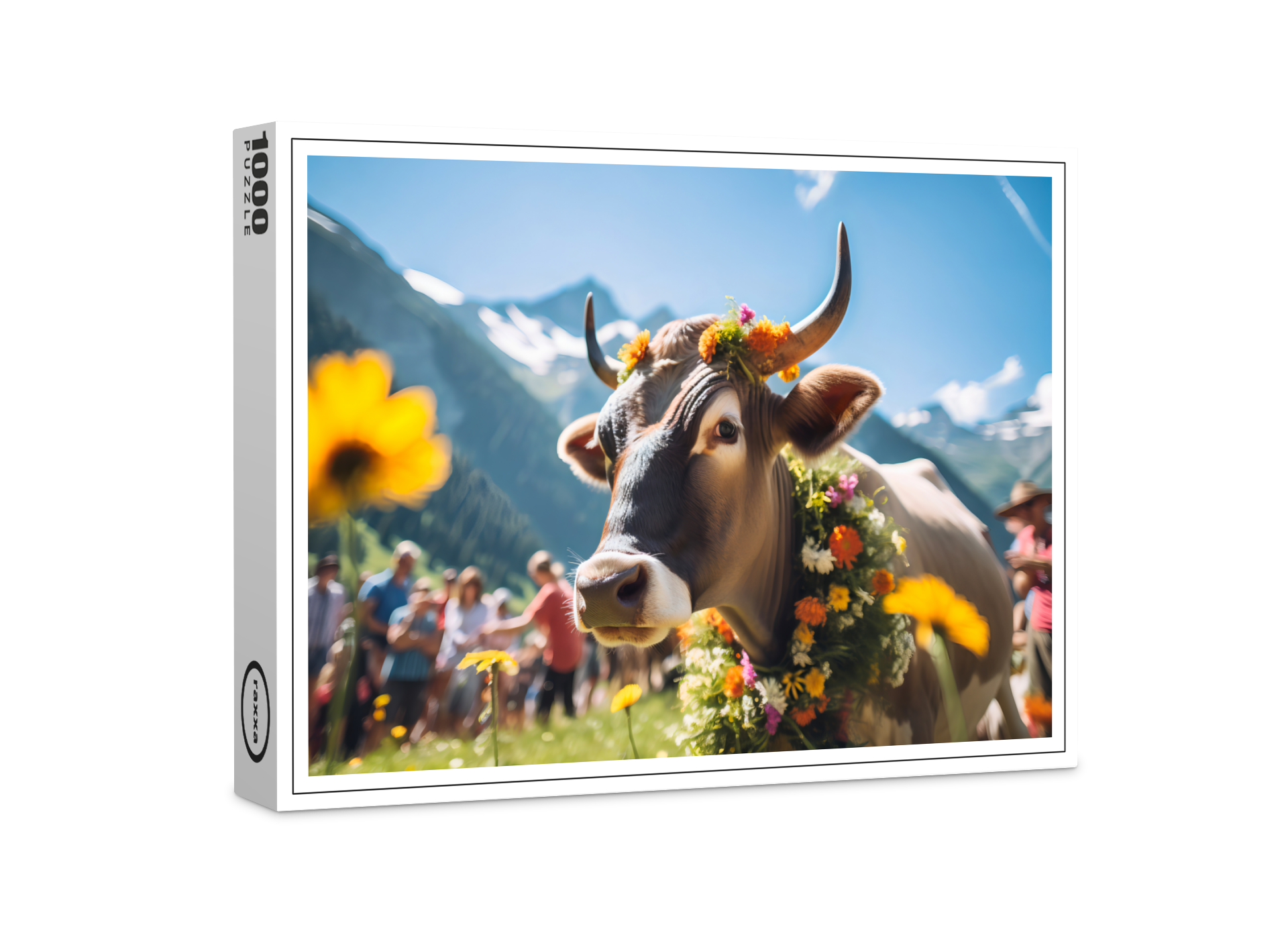 raxxa Premium-Puzzle: Festive Cow with Flowers at Alpine Event