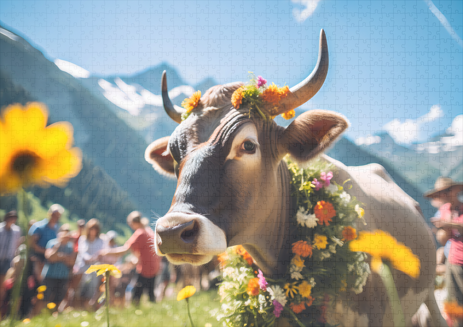 raxxa Premium-Puzzle: Festive Cow with Flowers at Alpine Event – Bild 2