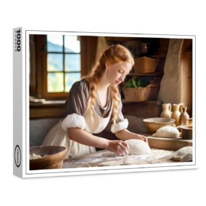 raxxa Premium-Puzzle: Woman Kneading Dough in Rustic Kitchen