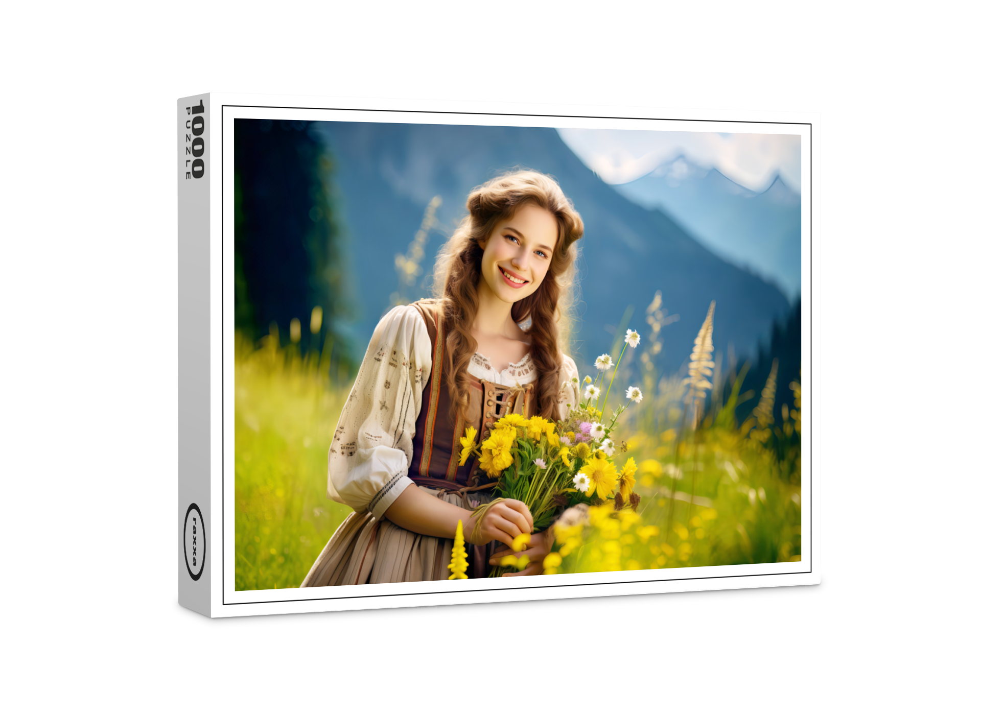 raxxa Premium-Puzzle: Woman in Traditional Dress with Wildflowers