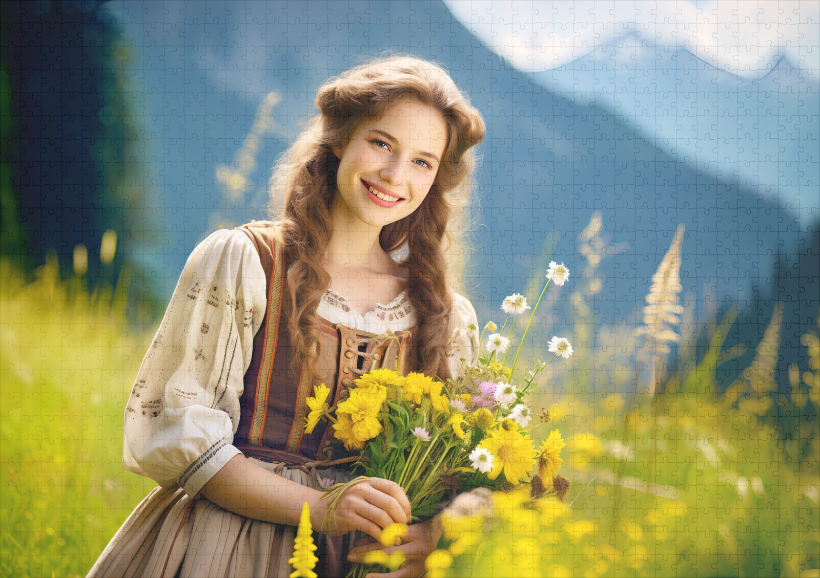 raxxa Premium-Puzzle: Woman in Traditional Dress with Wildflowers – Image 2