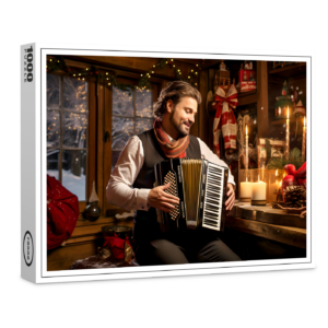 raxxa Premium-Puzzle: Accordion Player in Cozy Christmas Cabin