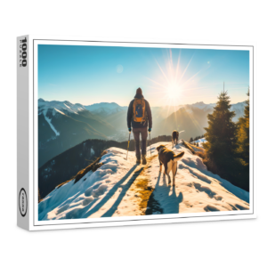 raxxa Premium-Puzzle: Hiker with Dog on Snowy Mountain Trail