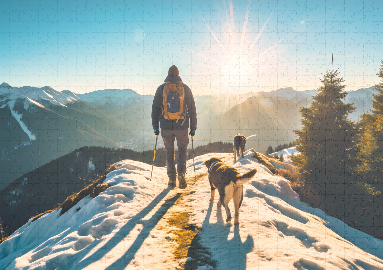 raxxa Premium-Puzzle: Hiker with Dog on Snowy Mountain Trail – Bild 2