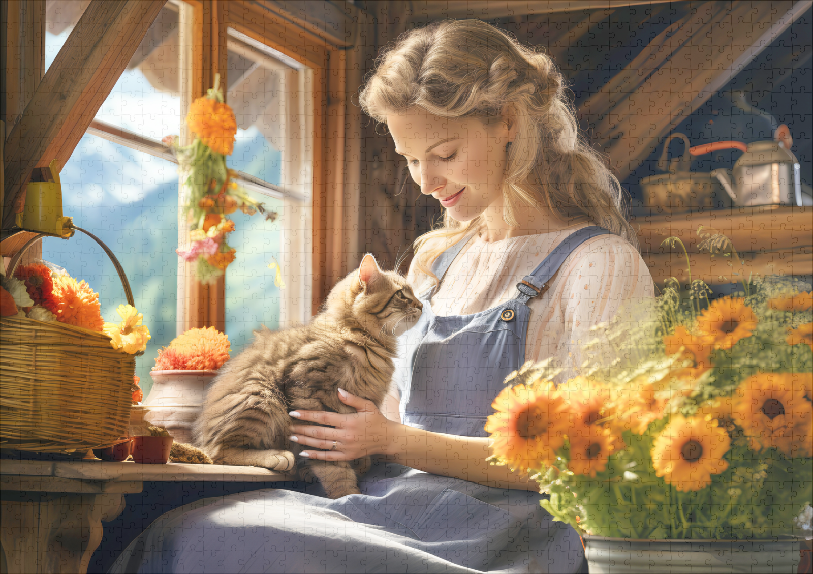 raxxa Premium-Puzzle: Young Woman with Cat by Sunny Window – Image 2