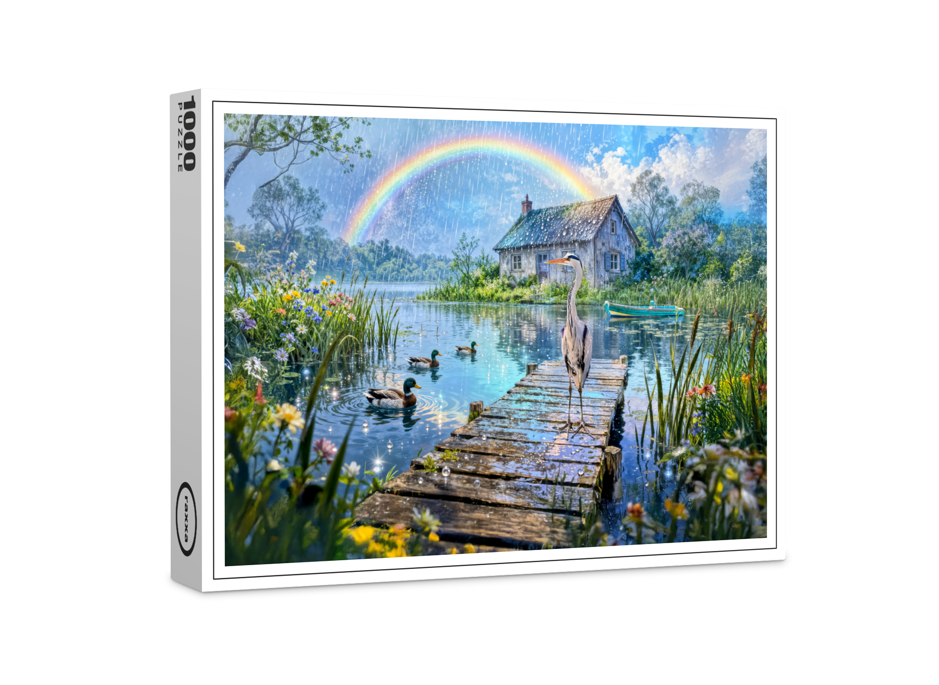 raxxa Premium-Puzzle: Rainbow Cottage with Ducks, Heron and Forest Stream