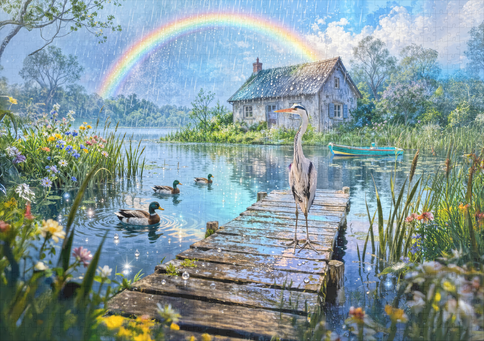 raxxa Premium-Puzzle: Rainbow Cottage with Ducks, Heron and Forest Stream – Image 2