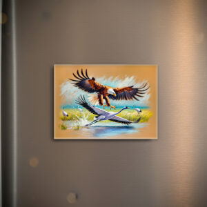 raxxa Glas-Magnet: Eagle Hunting Crane - Pastel Chalk Drawing