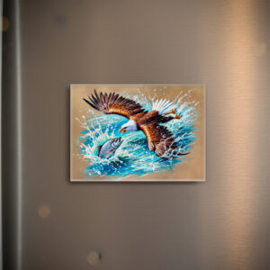 raxxa Glas-Magnet: Eagle Flying Over River Hunting for Salmon Pastel Chalk Drawing