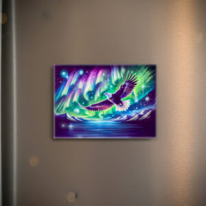 raxxa Glas-Magnet: Eagle Flying Over Mountain Lake with Northern Lights Pastel Chalk Drawing