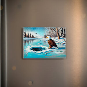 raxxa Glas-Magnet: Eagle on Frozen River by Ice Hole Pastel Chalk Drawing