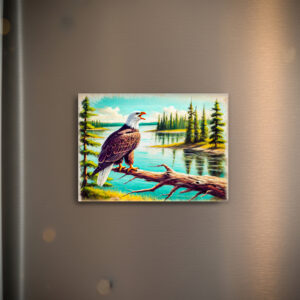 raxxa Glas-Magnet: Eagle Perched on Branch by Lake Pastel Chalk Drawing