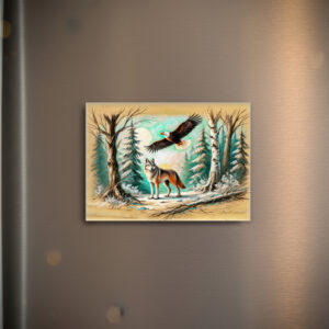 raxxa Glas-Magnet: Eagle and Wolf in the Forest Pastel Chalk Drawing