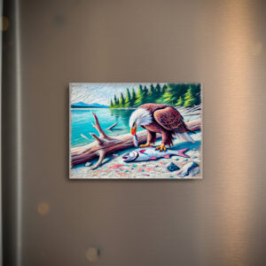 raxxa Glas-Magnet: Eagle Eating Fish at Riverbank Pastel Chalk Drawing