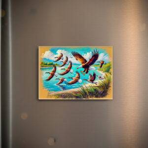 raxxa Glas-Magnet: Eagle Hunting Wild Geese by Lake Pastel Chalk Drawing