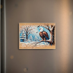 raxxa Glas-Magnet: Eagle Sitting on Tree During Snowfall in Winter Pastel Chalk Drawing