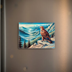 raxxa Glas-Magnet: Eagle on Rock Overlooking Mountain Landscape Pastel Chalk Drawing