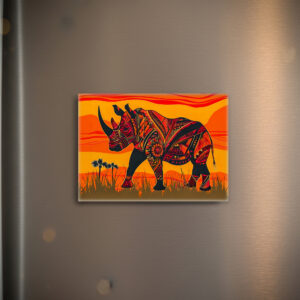 raxxa Glas-Magnet: African rhino with tribal pattern design