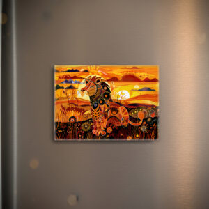 raxxa Glas-Magnet: African lion in colorful tribal painting