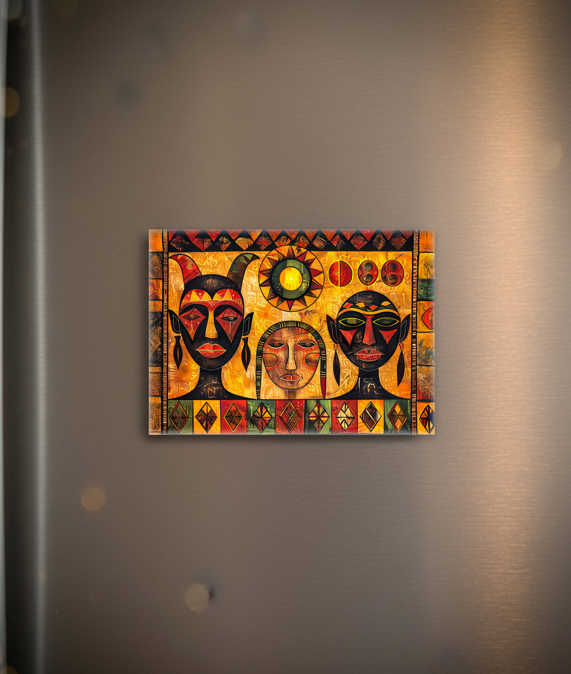raxxa Glas-Magnet: African sun and masks in tribal painting