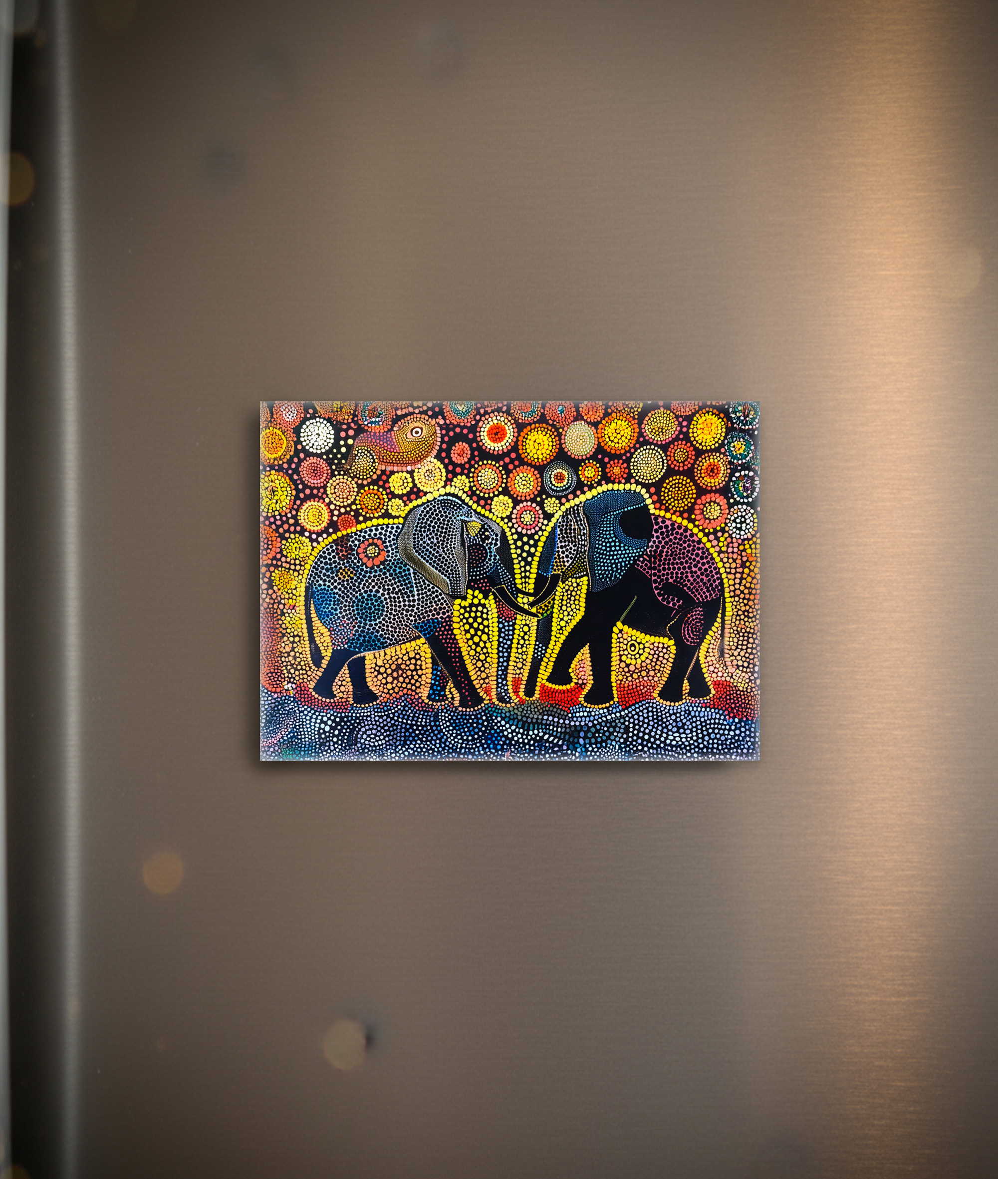 raxxa Glas-Magnet: African elephants with tribal patterns painting