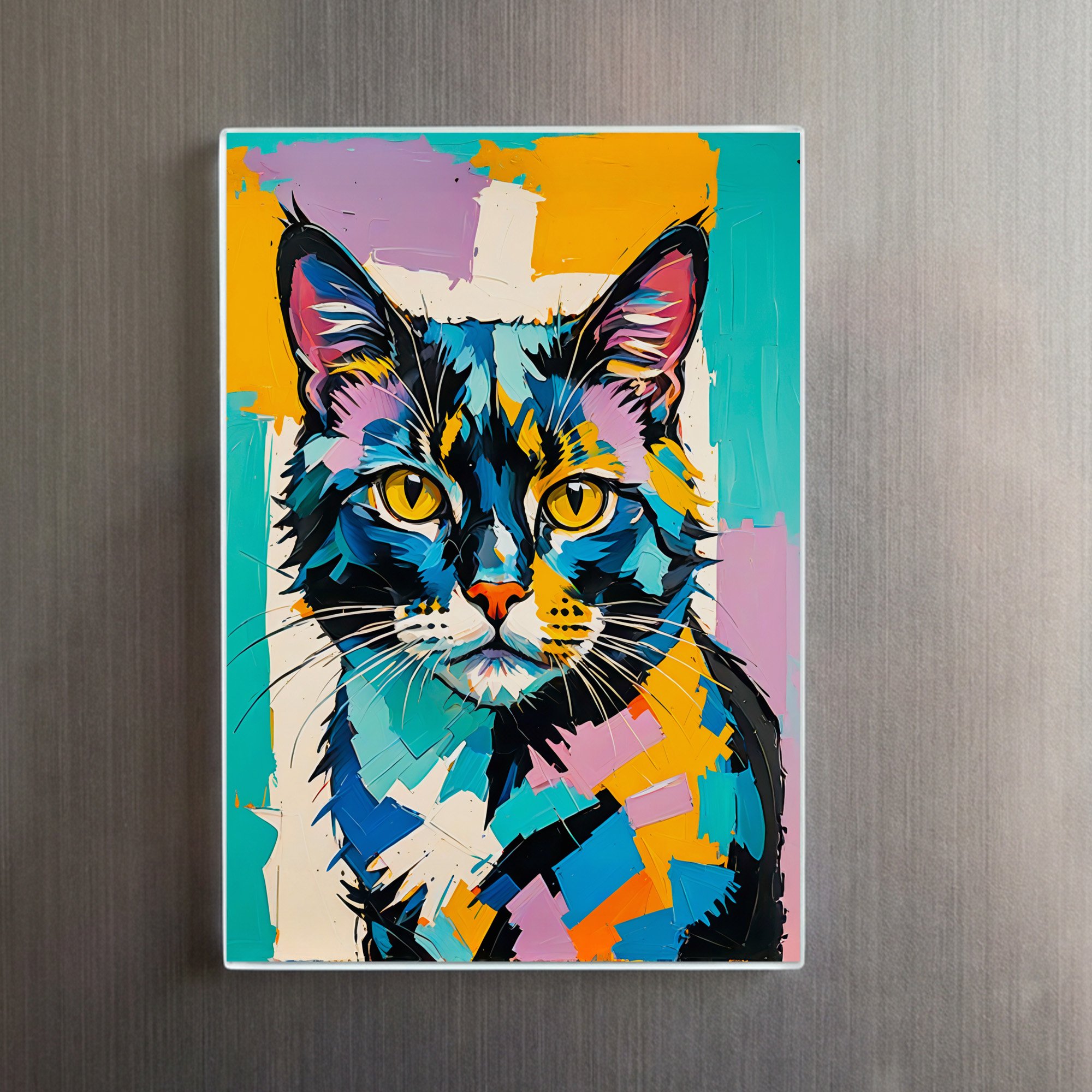 raxxa Glas-Magnet: Colorful Cubist Feline Art Cat - Imagen 2