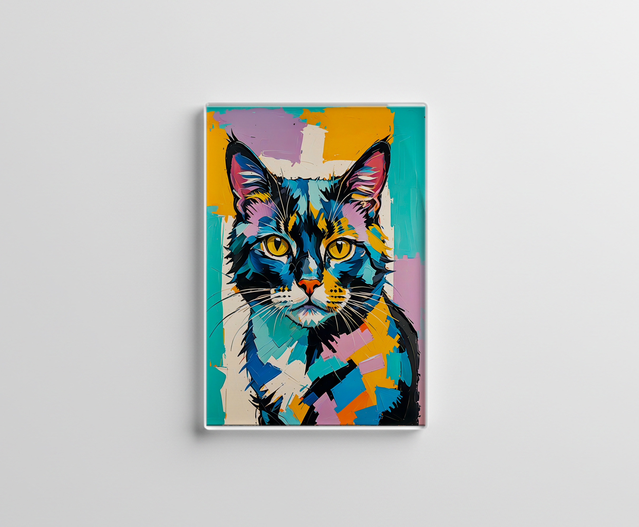 raxxa Glas-Magnet: Colorful Cubist Feline Art Cat