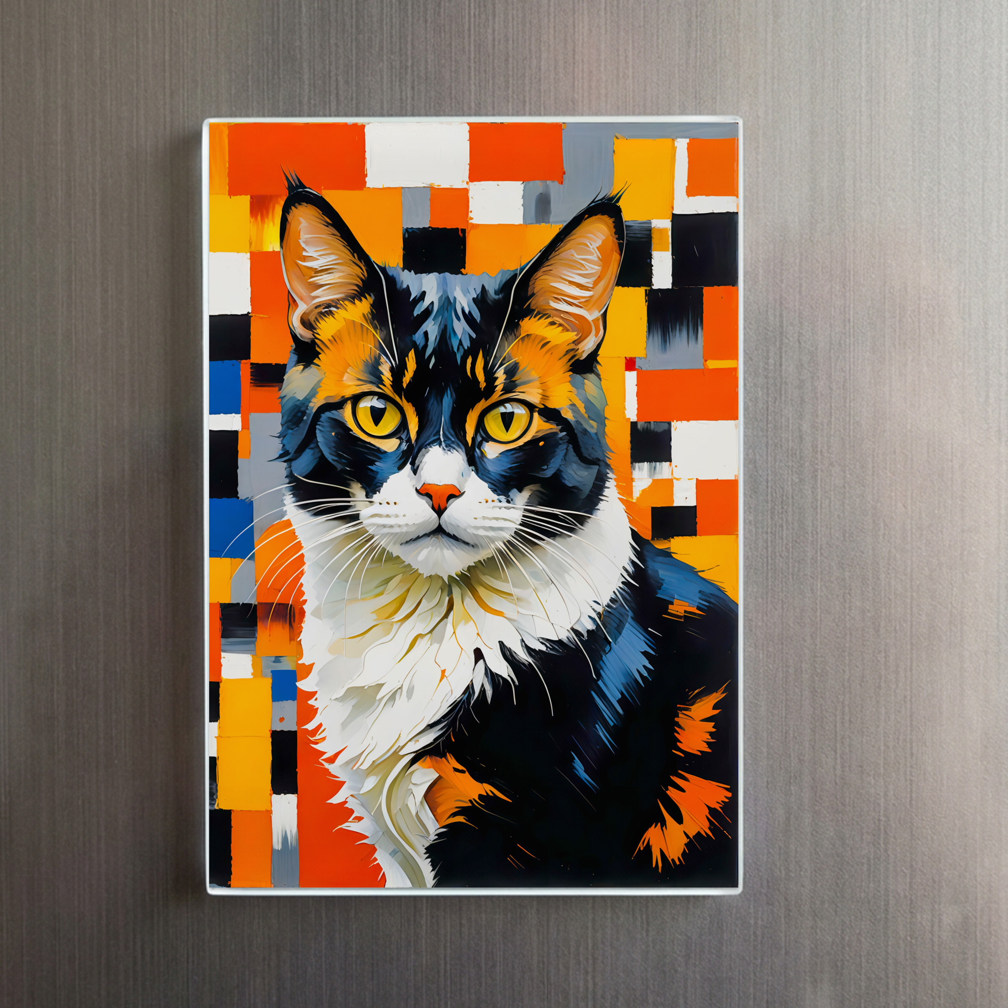 raxxa Glas-Magnet: Vivid Geometric Cat Painting Illustration - immagine 2