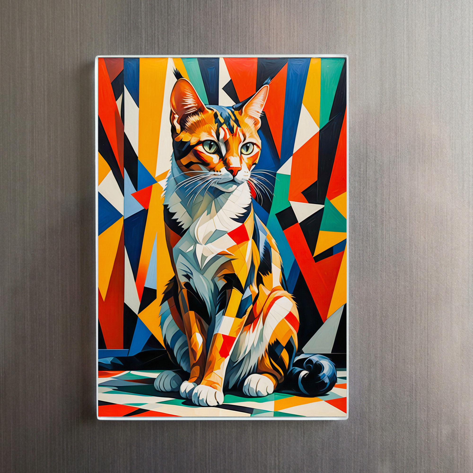 raxxa Glas-Magnet: Bright Cubist Cat Art Design – Bild 2